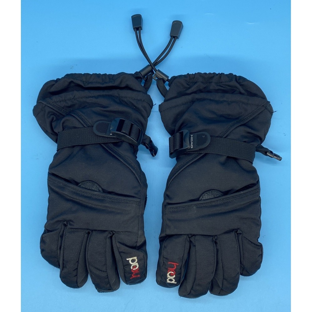 HEAD BLACK NYLON SKI WINTER GLOVES GIRLS BOY'S YOUTH CHILD LARGE 12 14